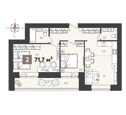 Продается 2 комнатная квартира  в ЖК «Новелла» , ул. Шмидта/Крупской  , 3 этап. , 2 строение .
14-этажный  кирпичный дом дом . Срок сдачи. 4 кв. 2025 года.  

Общая площадь 71,7кв.м. , жилая площадь 41кв.м., кухня 6,5кв. м., 2 –сан.узла , лоджия 8,7кв.м. 

Пред чистовая отделка  White-box , лоджия с