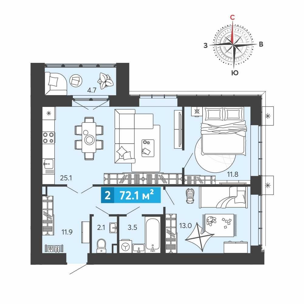   Продается  2 комнатная квартира в ЖК Созвездие , башня Феникс.
Дом 17-ти этажный , кирпичный ,  класса «Комфорт +» , на пересечении улиц Алая и Светлая  .Срок сдачи 3 квартал 2026 года ..

Общая площадь 72,1 кв.м.  Жилая 24,8 кв.м.  Кухня 25,1 кв.м.  С/у раздельный . Лоджия 4,7 кв.м.

В кварти