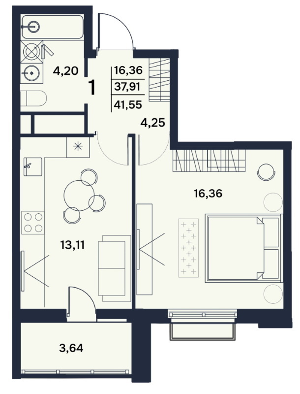    Продается  1 комнатная квартира по ул. Терновского 241 , в ЖК «Гармония» . 
17 этажный монолитно-кирпичный дом комфорт-класса с современной площадкой, закрытой территорией с видеонаблюдением и
концепцией двор без машин. Сдача 2 квартал 2025 года. 

Общая площадь: 41,55 кв.м.  Жилая площадь: 16,36