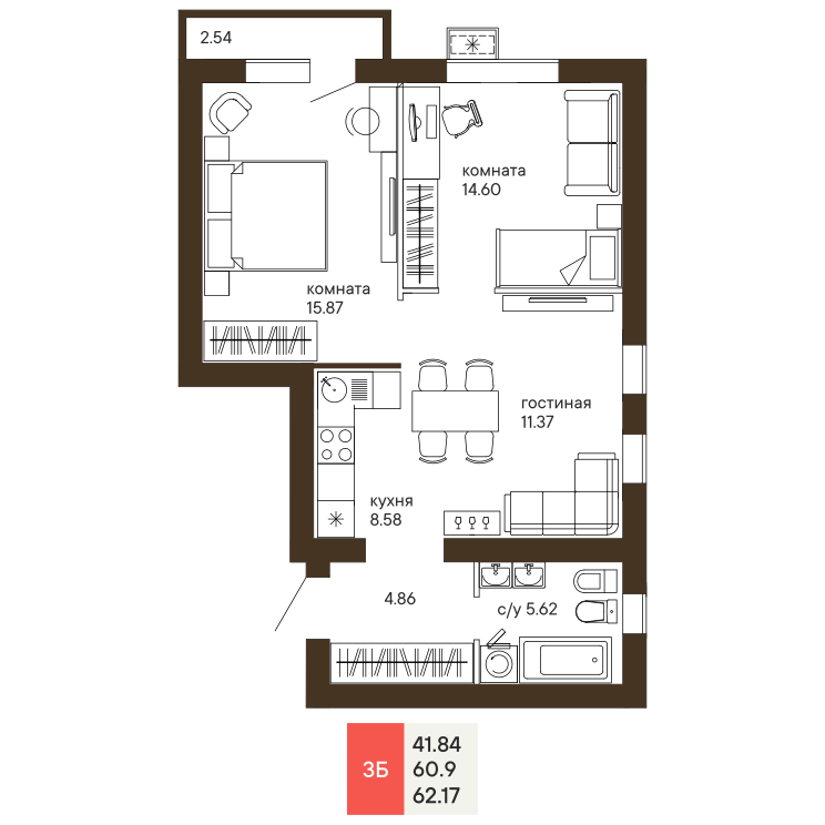 Продается 3 комнатная квартира евро-формата  ул. Коммунистическая 43  ,в ЖК Биография . 
18-этажный кирпичный дом расположенный рядом с Памятником Победы . Сроки выдачи ключей 4 кв. 2027 года

В наличии 3 комнатная квартира:
Общая площадь 62,17 кв.м. Жилая площадь 41,84 кв.м. Кухня 8,58 кв.м. Ло