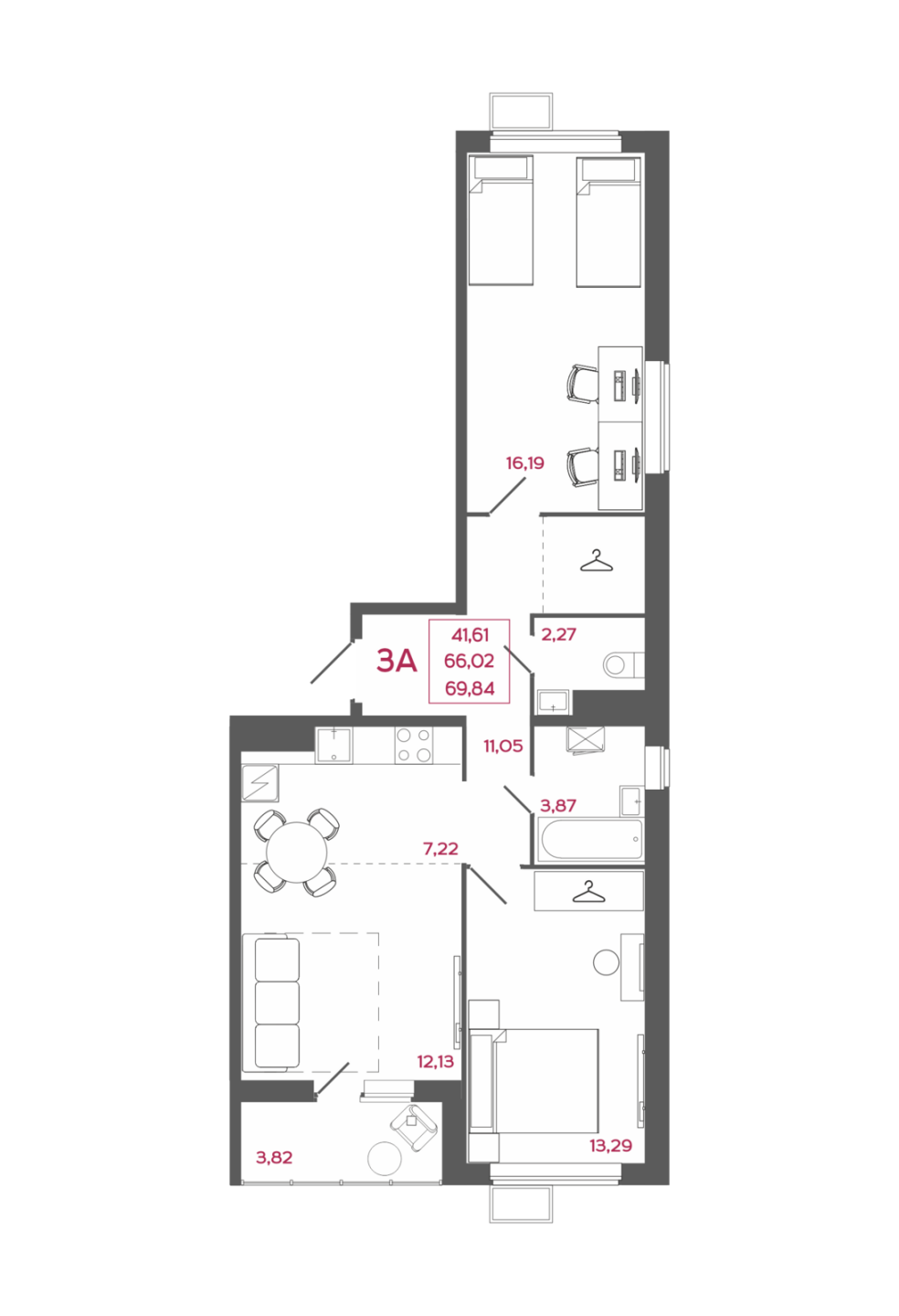 Продается 3 комнатная квартира евро-формата  ул. Ново-Казанская 15Б  , строение 1  , в ЖК Стрижи . . 
18-этажный  монолитно-кирпичный дом  . Сроки сдачи 2 кв. 2027 года

В наличии 3 комнатная квартира
Общая площадь 69,84 кв.м. Жилая площадь 41,61 кв.м. Кухня 7,22 кв.м. Лоджия 3,82 кв.м.

Черновая 