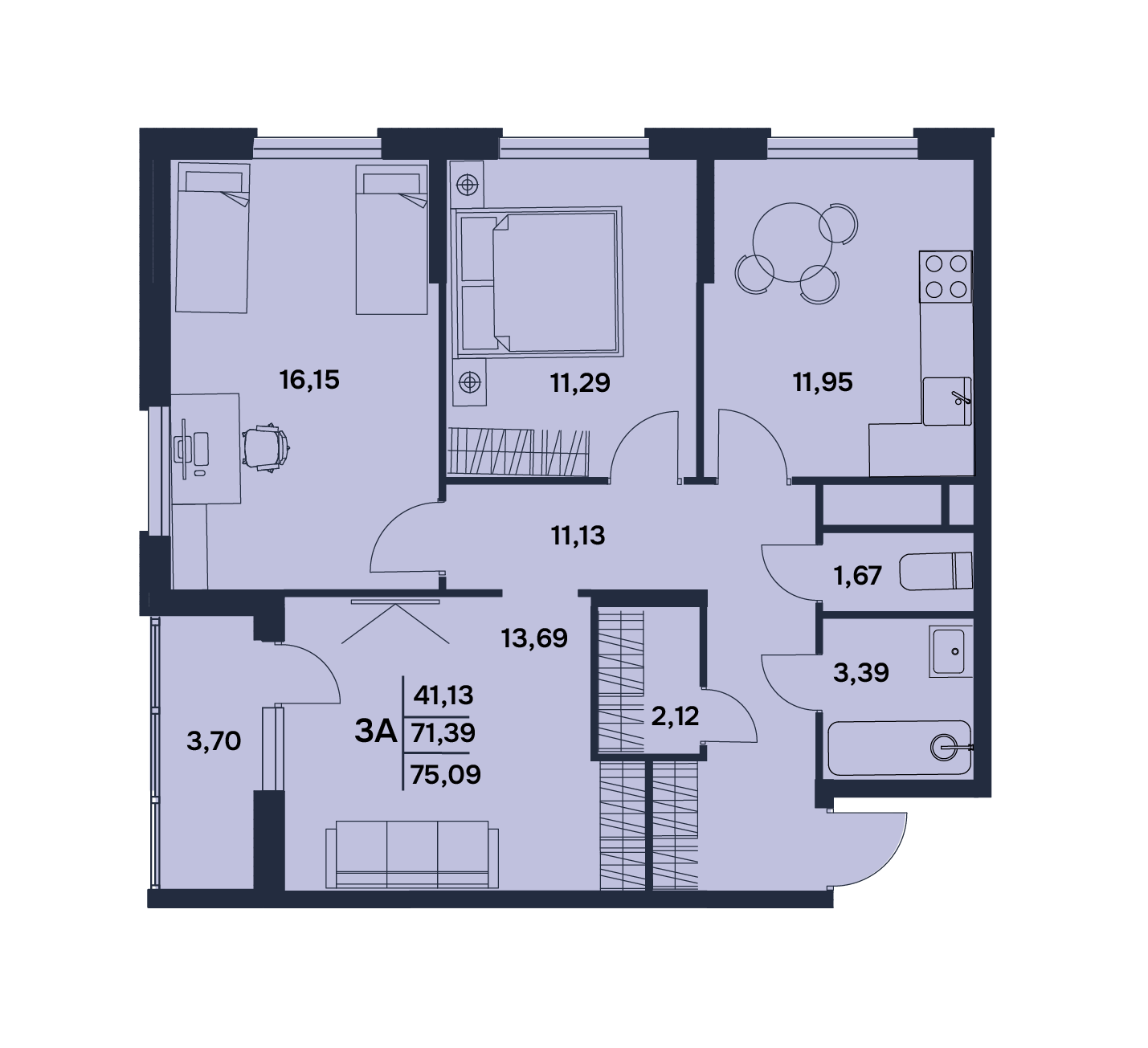    Продается  3 комнатная квартира по ул. Электрический пр-д 7 /2 , в ЖК «Гармония» . 
17 этажный монолитно-кирпичный дом комфорт-класса с современной площадкой, закрытой территорией с видеонаблюдением и
концепцией двор без машин. Сдача 2 квартал 2026 года. 

Общая площадь: 75.09 кв.м.  Жилая площад