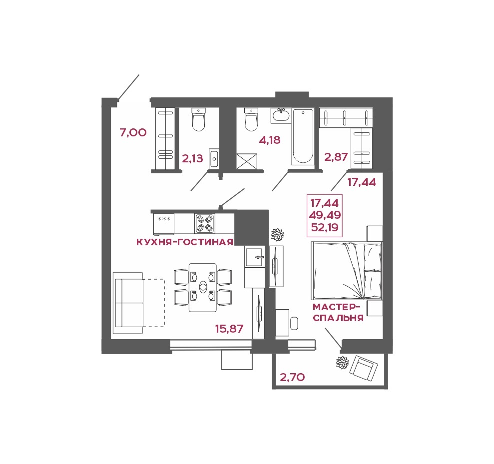 Продается 2 комнатная квартира евро-формата  ул. Баталина 31/2 ,в ЖК Новобережье , корпус 2 .
Дом кирпично-монолитный , 12этажный .Сдача 3 кв. 2027 года .

В наличии 2 комнатная квартира евро-формата 
Общая площадь 52,19 кв.м.. Комната 23,11 кв.м. .Кухня 10 кв.м..Лоджия 2,7 кв.м.

Полы: – в санузлах