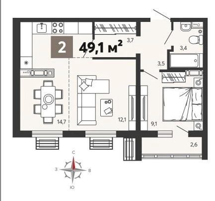 Продается  2 комнатная квартира  Евроформата в ЖК «Новелла» , ул. Шмидта/Крупской  , 5 этап. , 7 строение .
Одноподъездный , 14-этажный  дом . Срок сдачи. 1 кв. 2025 года. КВАРТИРЫ С ОТДЕЛКОЙ White box.

Общая площадь 49,1 кв.м . Жилая площадь 21,2 кв.м . Кухня 14,7 кв.м . Лоджия 2,6 кв.м . 

Пред ч