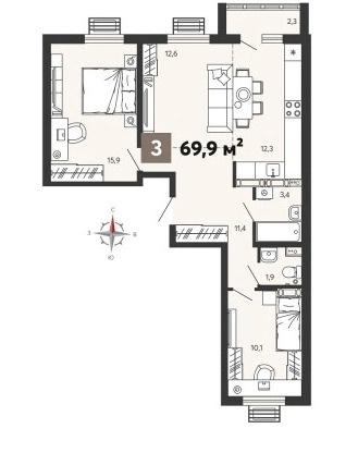Продается  3 комнатная квартира  Евроформата в ЖК «Новелла» , ул. Шмидта/Крупской  , 4 этап. , 8 строение .
 Срок сдачи. 4 кв. 2025 года. КВАРТИРА С ОТДЕЛКОЙ White box.

Общая площадь 69,9 кв.м . Жилая площадь 38,6 кв.м . Кухня 12,3 кв.м . Лоджия 2,3 кв.м . 

Пред чистовая отделка  White-box , лоджи