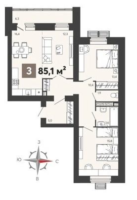 Продается  3 комнатная квартира  в ЖК «Новелла» , ул. Шмидта/Крупской  , 4 этап. , 3 строение .Трехподъездный  дом переменной этажности , от 14 до 16 этажей . Срок сдачи. 4 кв. 2025 года. 

В наличии 3 комнатная Евро-формата : 
Общая площадь 85,1 кв.м . Жилая площадь 41,5 кв.м . Кухня 16,4 кв.м . Ло